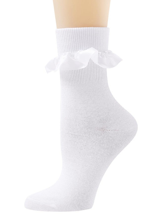 AMHRLINGTO Lace Ruffle Frilly Ankle Socks for Women, Comfortable Cotton Cute Princess Lolita Socks for Ladies Girl (White-1 Pairs) - Image 1